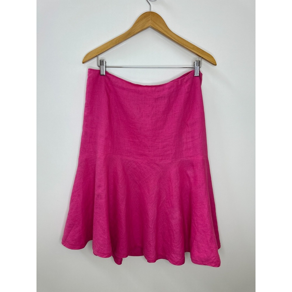 Lauren Ralph Lauren Pink 100% Linen Flounce Hem Skirt Sz 14 A-Line Flare Preppy - Picture 11 of 12
